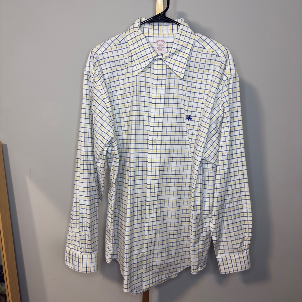 Brooks Brothers Mens Regular Fit Non-Iron Supima Cotton Check Shirt Large White